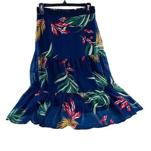 Japna Women's size Medium Skirt Maxi Long Tropical Leaves Colorful Tiered Pullon